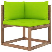 vidaXL Ogrodowa sofa narożna z palet, z jasnozielonymi poduszkami
