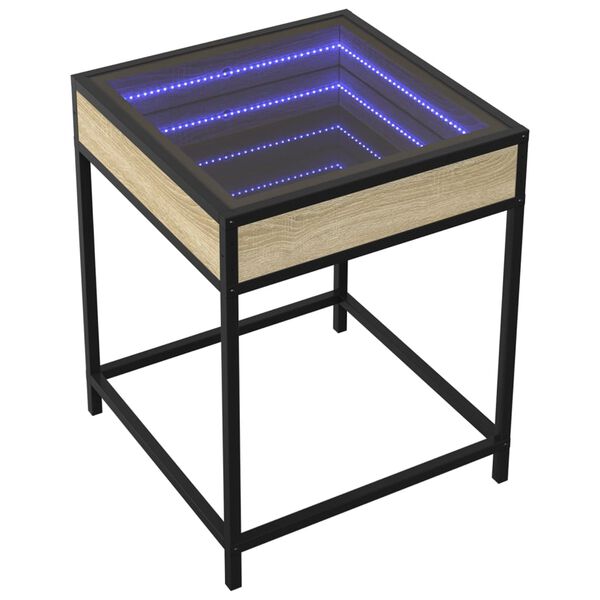 vidaXL Stolik nocny z LED Infinity, dąb sonoma, 40x40x51 cm
