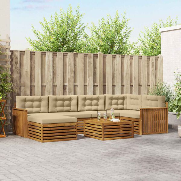 vidaXL Zestaw sof na zewnątrz z poduszką 7 pcs Naturalny i Beżowy