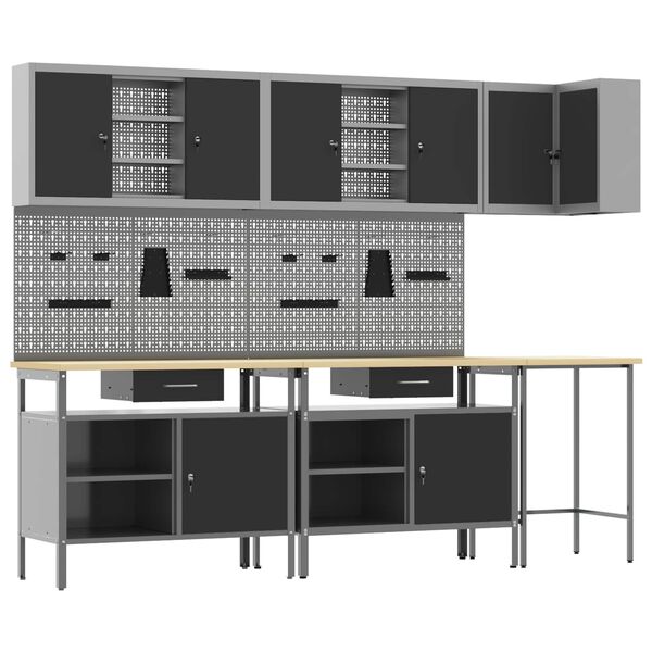 vidaXL Zestaw szafek roboczych z szufladą 10 pcs Czarny i szary