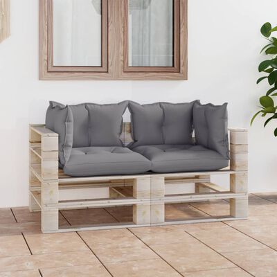 vidaXL Ogrodowa sofa 2-osobowa z palet, z poduszkami, drewno sosnowe