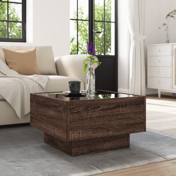 vidaXL Stolik kawowy z LED, brązowy dąb, 50x50x30 cm