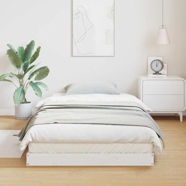 vidaXL Stelaż łóżkowy Biały 213.5 x 104 x 9 cm Lite drewno sosnowe