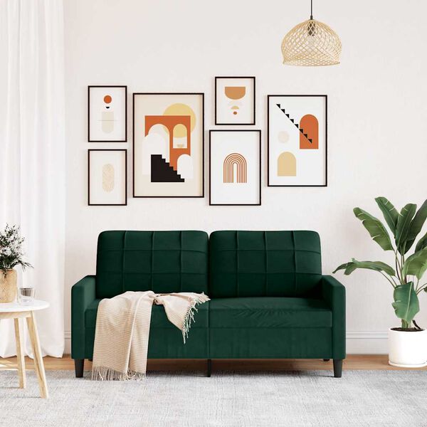 vidaXL Sofa 2-osobowa, ciemnozielona, 140 cm, tapicerowana aksamitem