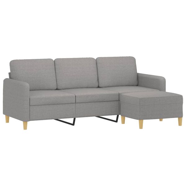 vidaXL 3-osobowa sofa z podn&oacute;żkiem, jasnoszara, 180 cm, tkaniną