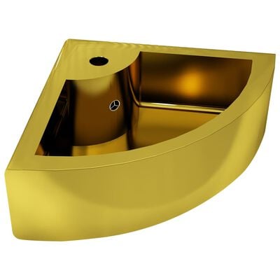 vidaXL Umywalka z przelewem, 45 x 32 x 12,5 cm, ceramiczna, złota