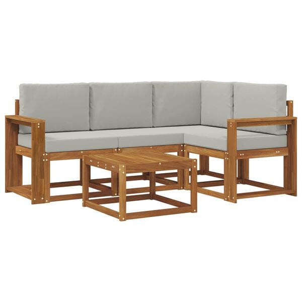 vidaXL Zestaw sof na zewnątrz z poduszką 5 pcs Naturalny i Jasny Szary