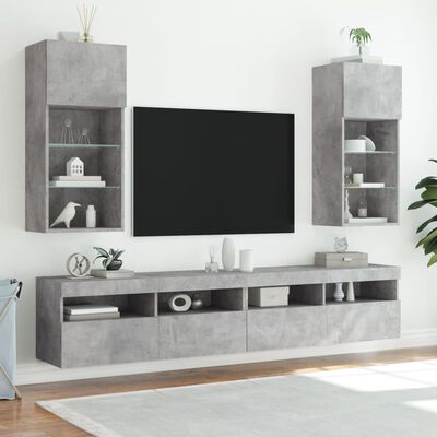 vidaXL Szafki TV, z LED, 2 szt., szarość betonu, 40,5x30x90 cm