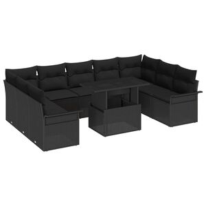 vidaXL Zestaw Sof na Ogr&oacute;d z poduszką 10 pcs Czarny Rattan poli