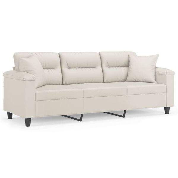 vidaXL 3-osobowa sofa z poduszkami, kremowa, 180 cm, sztuczna sk&oacute;ra