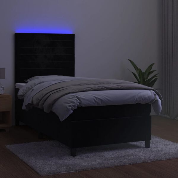 vidaXL Ł&oacute;żko kontynentalne z materacem i LED, czarny aksamit 80x200 cm