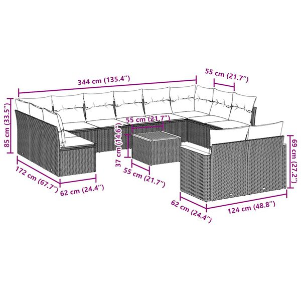 vidaXL 13-cz. zestaw mebli do ogrodu, poduszki, czarny, rattan PE