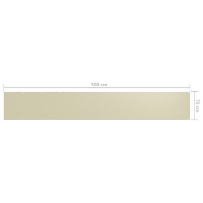 vidaXL Parawan balkonowy, kremowy, 75x500 cm, tkanina Oxford