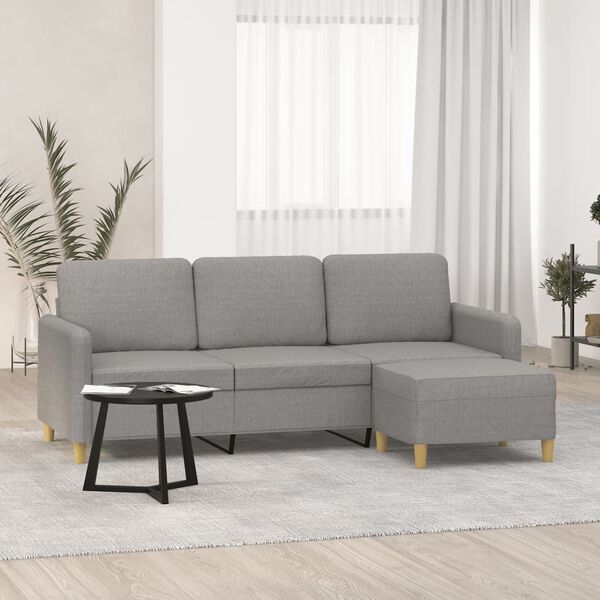 vidaXL 3-osobowa sofa z podn&oacute;żkiem, jasnoszara, 180 cm, tkaniną