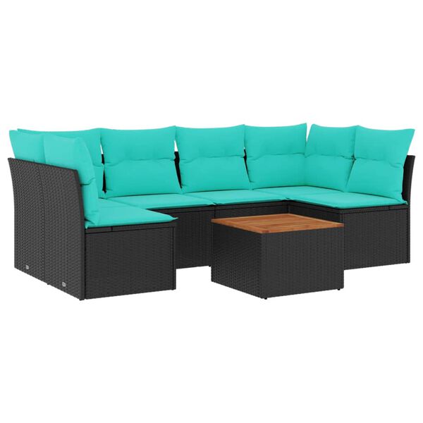 vidaXL 7-cz. zestaw wypoczynkowy do ogrodu, z poduszkami, czarny