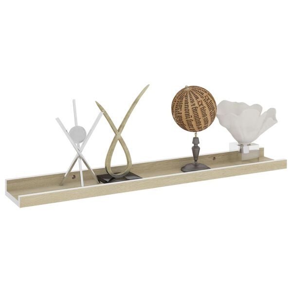 vidaXL Półki ścienne, 2 szt., biel i dąb sonoma, 60x9x3 cm