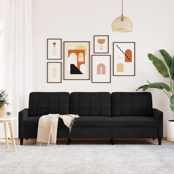 vidaXL Sofa 3-osobowa, czarny, 210 cm, obita aksamitem