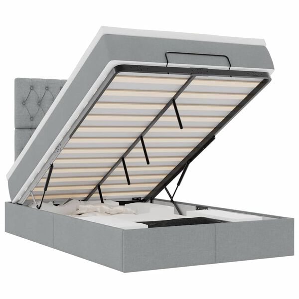 vidaXL Rama ł&oacute;żka otomana z materacem, jasnoszara, 120x190 cm, tkanina