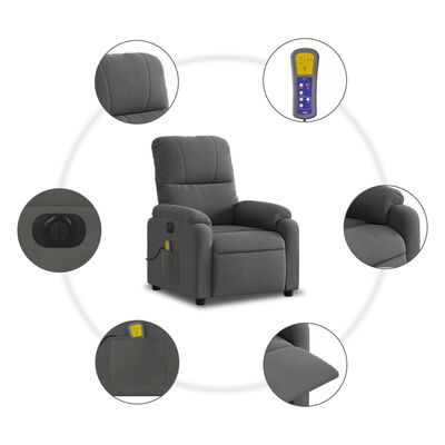 vidaXL Rozkładany fotel elektryczny, masujący, ciemnoszary, mikrofibra
