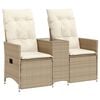 vidaXL Rozkładana sofa ogrodowa ze stolikiem, 2-os., beż, rattan PE