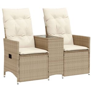 vidaXL Rozkładana sofa ogrodowa ze stolikiem, 2-os., beż, rattan PE
