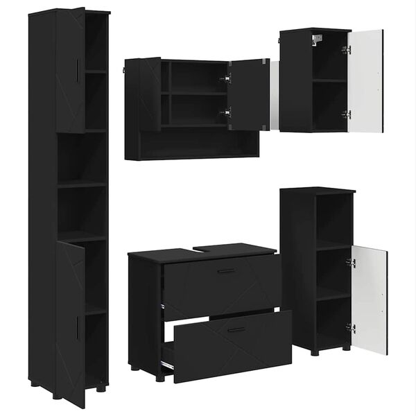 vidaXL Zestaw mebli łazienkowych z szufladą z p&oacute;łką 5 pcs Czarny