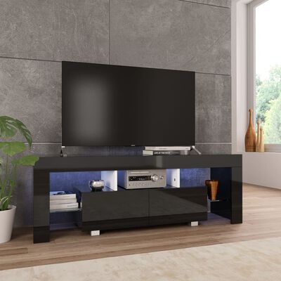 vidaXL Szafka pod TV ze światłem LED, błyszcząca, czarna, 130x35x45cm