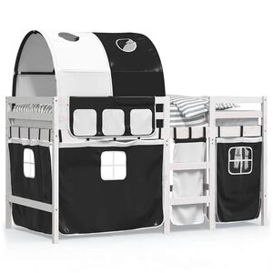 vidaXL Dziecięce ł&oacute;żko na antresoli, z tunelem, biało-czarne, 90x190cm