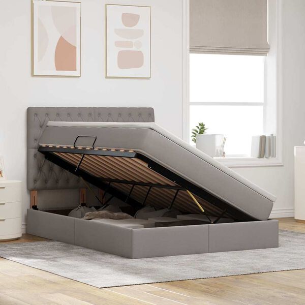 vidaXL Ł&oacute;żko z miejscem na przechowywanie i LED Ciemnoszary Poliester