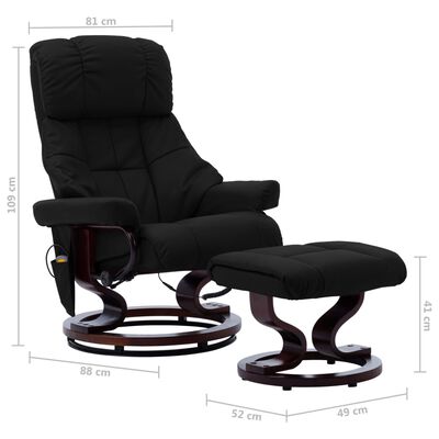 vidaXL Rozkładany fotel masujący, czarny, ekoskóra i gięte drewno