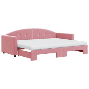 vidaXL Sofa rozsuwana z materacami, r&oacute;żowa, 80x200 cm, aksamit