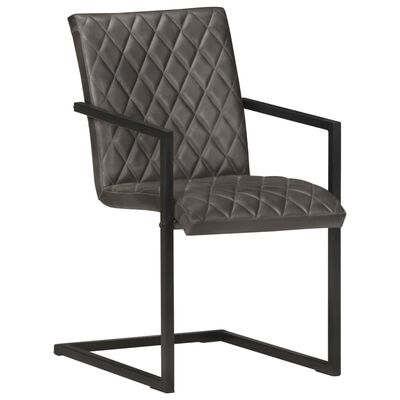 vidaXL Krzesła stołowe, wspornikowe, 2 szt., szare, skóra naturalna