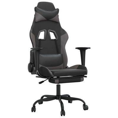 vidaXL Fotel gamingowy z podnóżkiem, czarno-szary, sztuczna skóra