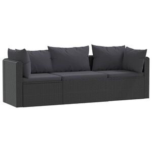 vidaXL 3-częściowa sofa ogrodowa, poduszki, rattan PE, czarny
