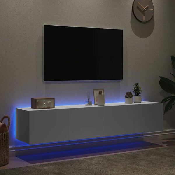 vidaXL Ścienne szafki TV z LED, 2 szt., białe, 80x35x31 cm