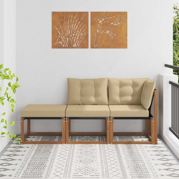 vidaXL Modułowa sofa na zewnątrz 3 Sztuka Naturalny i Beżowy