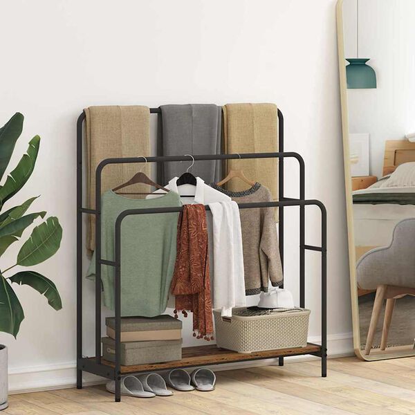 vidaXL Wieszak na ubrania z p&oacute;łką Stare drewno 90 x 30 x 100,5 cm