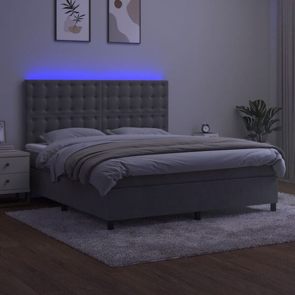 vidaXL Ł&oacute;żko kontynentalne z materacem i LED, szare 160x200cm, aksamit