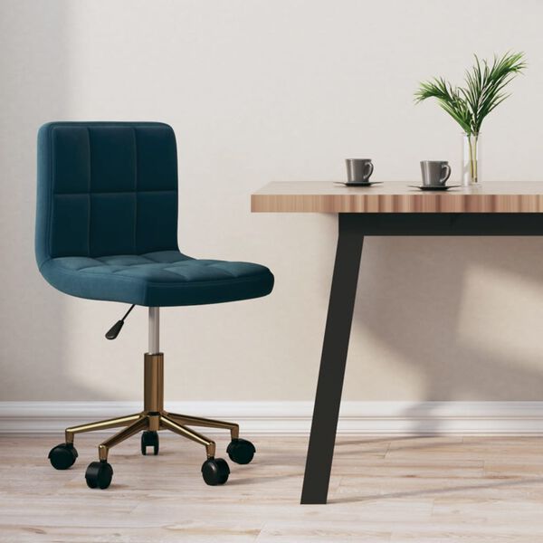 vidaXL Obrotowe krzesło stołowe, niebieskie, obite aksamitem