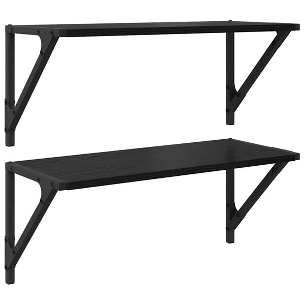 vidaXL P&oacute;łki ścienne z p&oacute;łką 2 pcs Czarny Dąb 60 x 25 x 25,5 cm