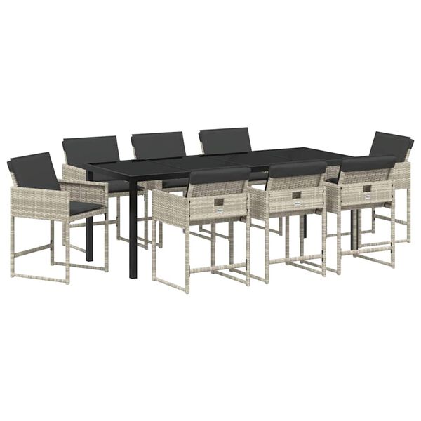 vidaXL Zestaw do jadalni w ogrodzie 9 pcs Jasnoszary polirattan