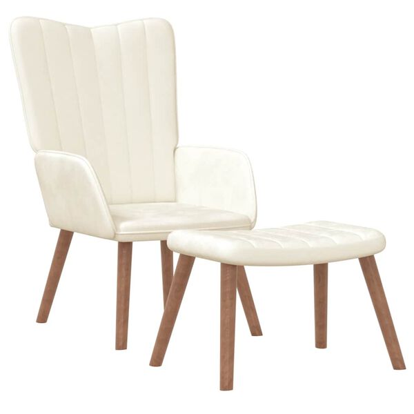 vidaXL Fotel z podn&oacute;żkiem, kremowy, tapicerowany aksamitem