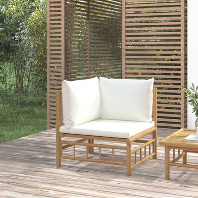vidaXL Ogrodowa sofa narożna, kremowe poduszki, bambus