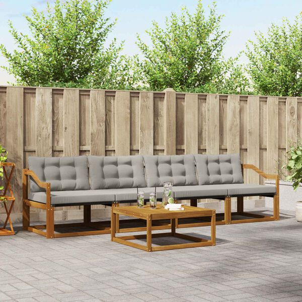 vidaXL Zestaw sof na zewnątrz z poduszką 5 pcs Naturalny i Jasny Szary