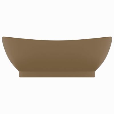 vidaXL Owalna umywalka z przelewem, kremowy mat, 58,5x39 cm, ceramika