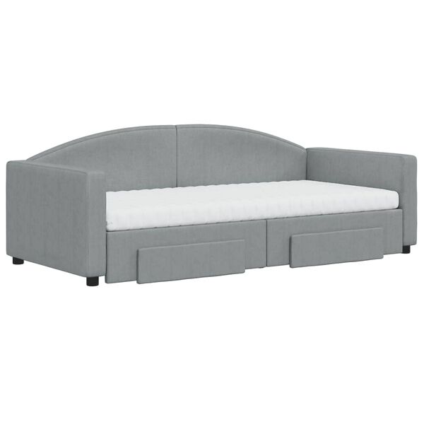 vidaXL Sofa rozsuwana z szufladami, jasnoszara, 90x190 cm, tkanina