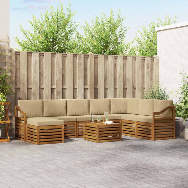 vidaXL Zestaw sofy narożnej z poduszką 9 pcs Naturalny i Beżowy