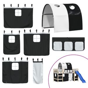 vidaXL Zasłony i tunel do ł&oacute;żka na antresoli, biało-czarne, poliester