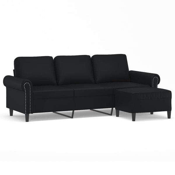 vidaXL 3-osobowa sofa z podn&oacute;żkiem, czarna, 180 cm, sztuczna sk&oacute;ra