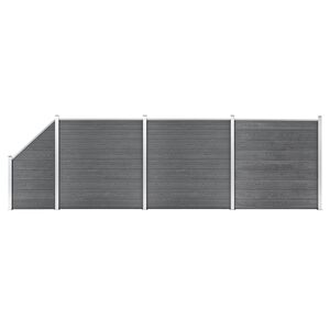 vidaXL Ogrodzenie WPC, 3 panele kwadratowe, 1 skośny, 619x186cm, szare